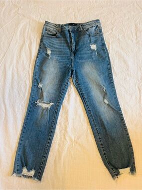 High Waist On Trend Distressed Blue Jeans